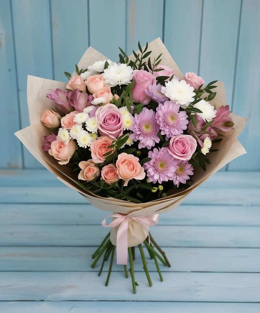 Букет цветов из: Хризантемы, Розы и Альстромерии в Пыталово