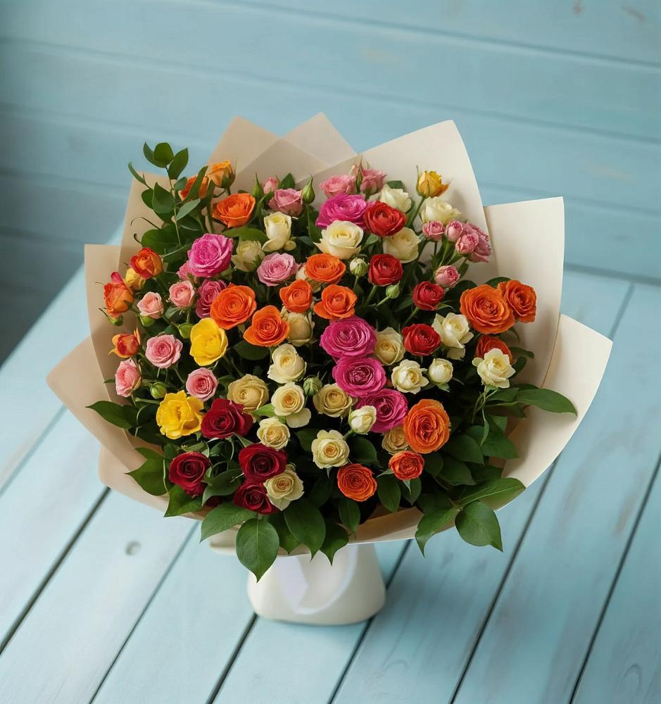 Букет Микс из разноцветных кустовых роз в Пыталово