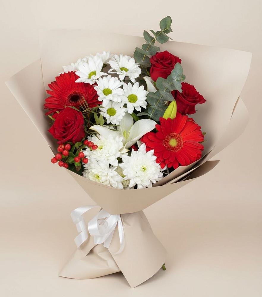 Букет цветов из: Розы, Хризантемы, Герберы и Лилии в Пыталово