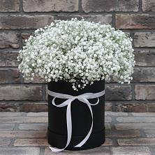 Цветочная композиция из Гипсофила в шляпной коробке в Пыталово